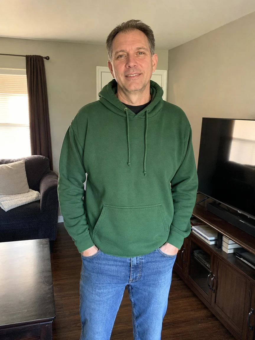 Input 1 — Man Green Hoodie Home