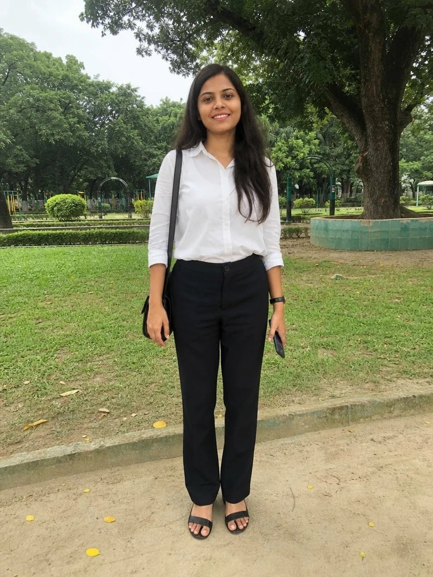 Input 1 — Woman White Blouse Park