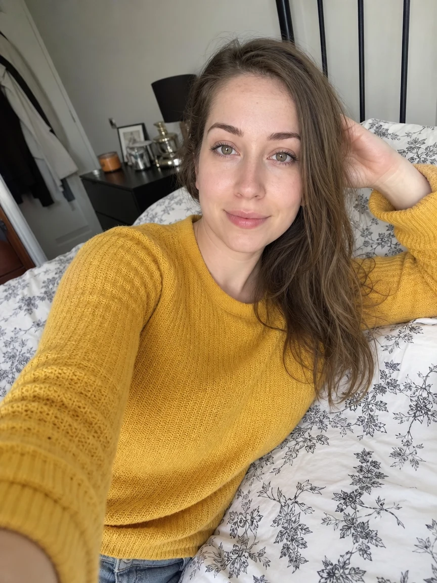 Before — Woman Yellow Bed