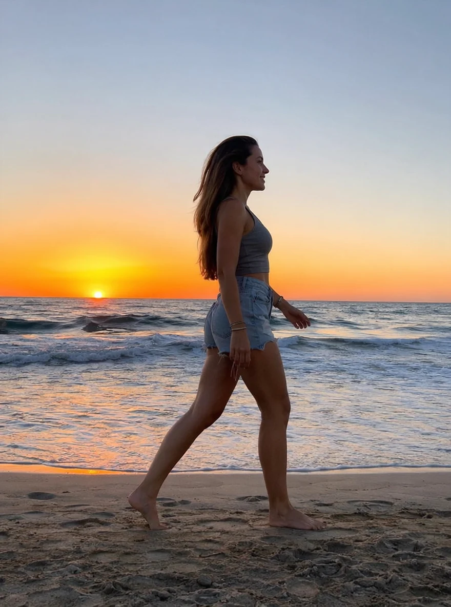 Before — Woman Walking Beach