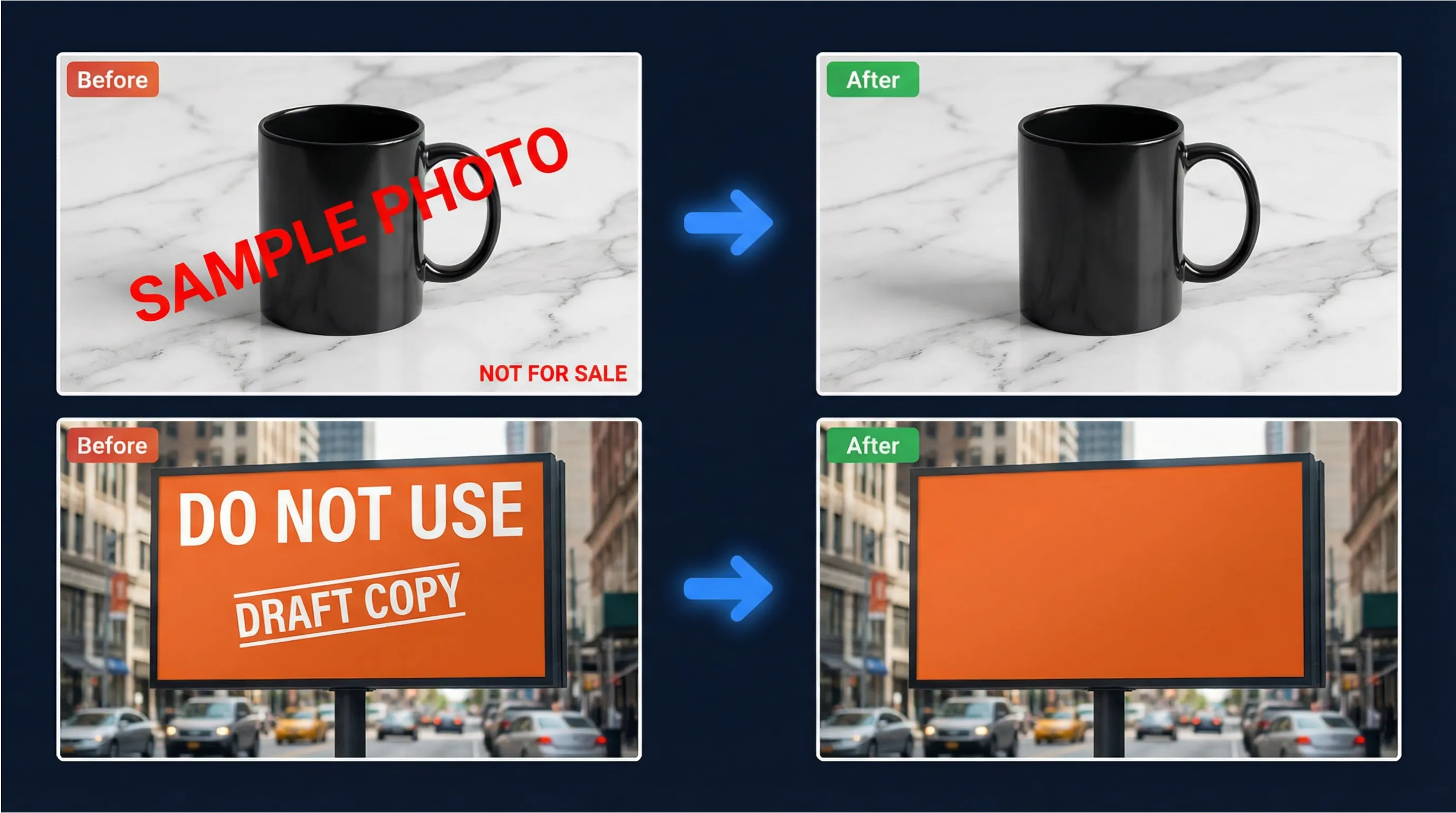 AI Image Text Remover - Before and After Examples