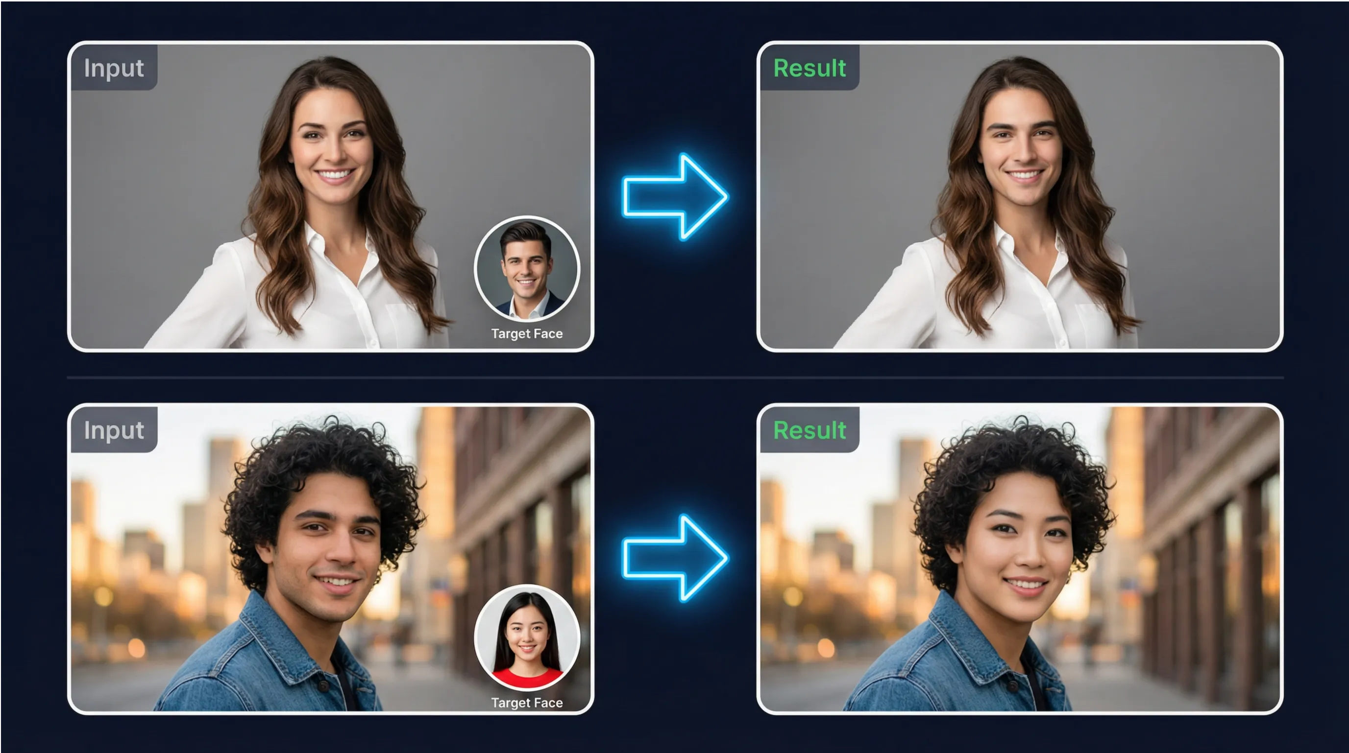 AI Photo Face Swap - Before and After Examples