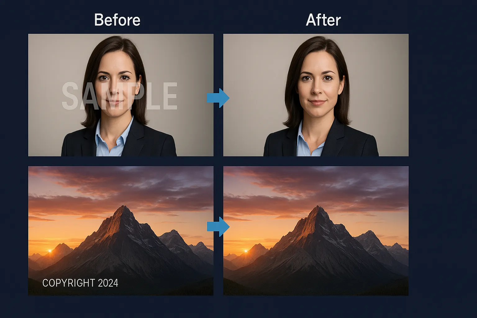 AI Watermark Remover Examples - Before and After