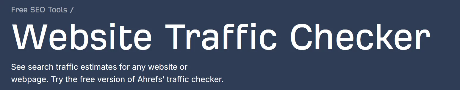 Website Traffic Checker heading with descriptive text appears in large white lettering on a dark blue background.