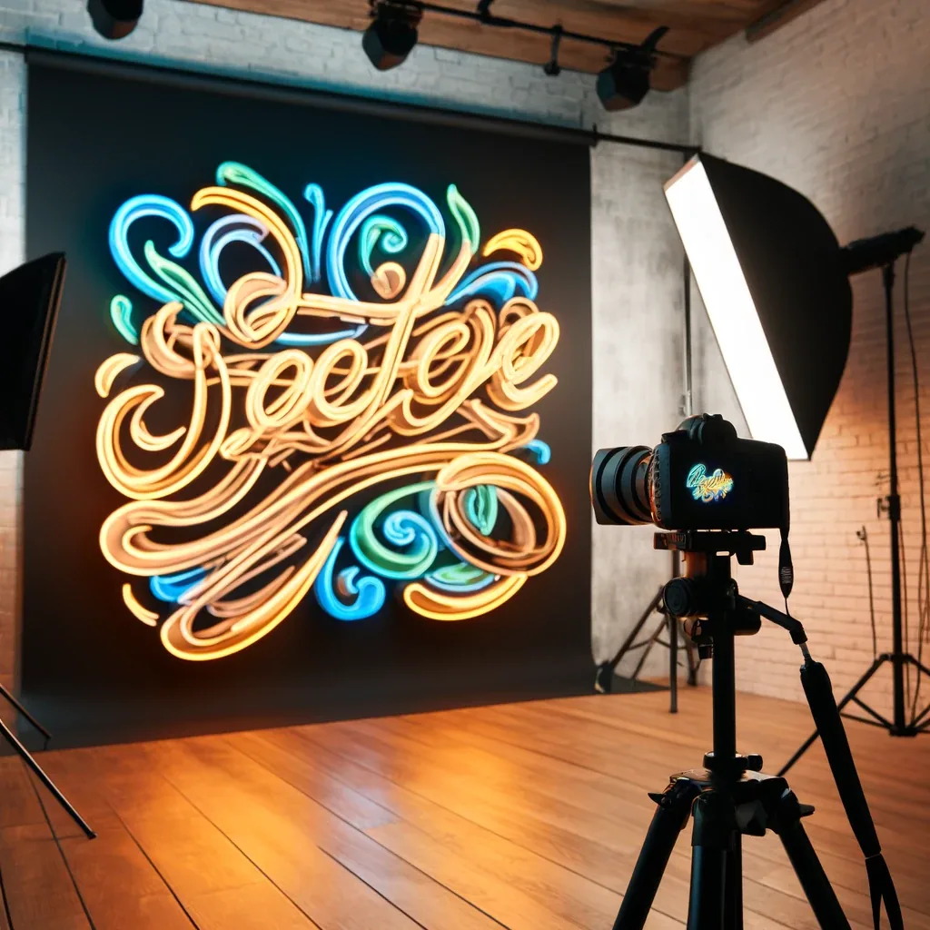 Custom neon sign in a photography shoot